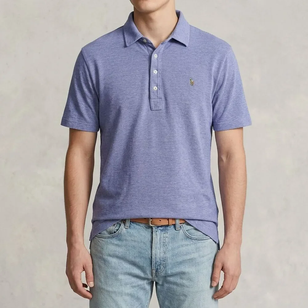 Ralph Lauren Knit Oxford Mens Blue Polo Button Down Short Sleeve Shirt Size XL